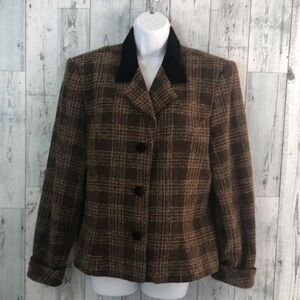 Vintage Russ by Liz Claiborne Textured Blazer Velvet Collar Shoulder Pads 16